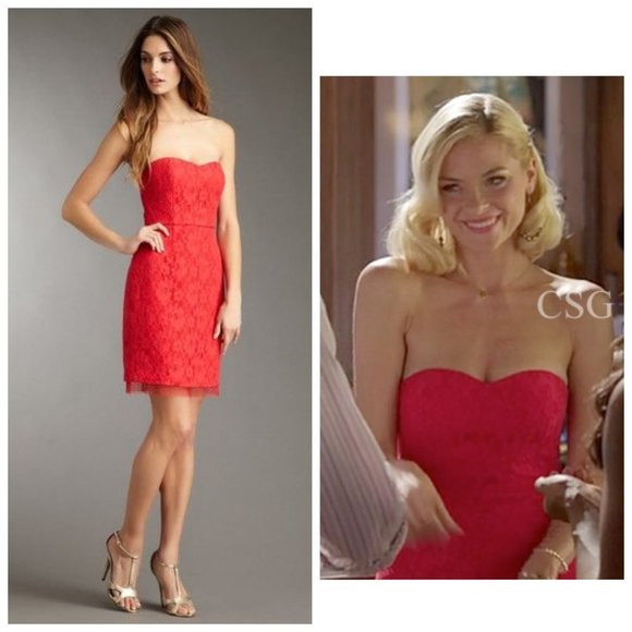 BCBGMaxAzria Dresses & Skirts - BCBG Roselle Lace Red Berry Strapless Mini Dress